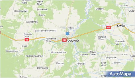 mapa gminy Odrzywół z zaznaczonymi miejscami pożarów