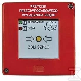 Zdjęcie poprawnie oznakowanego przycisku przeciwpożarowego wyłącznika prądu