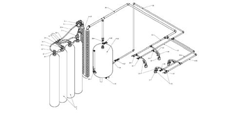Schemat systemu gaśniczego CO2 ze zbiornikami wysokociśnieniowymi