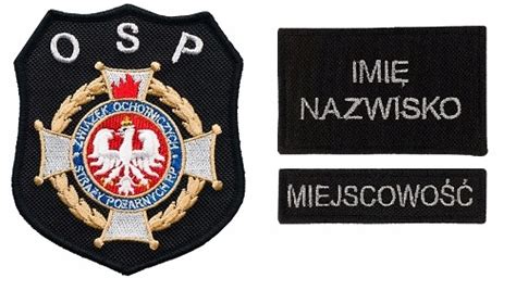 Infografika przedstawiająca naszywkę OSP z rzepem i jej typowe umiejscowienie