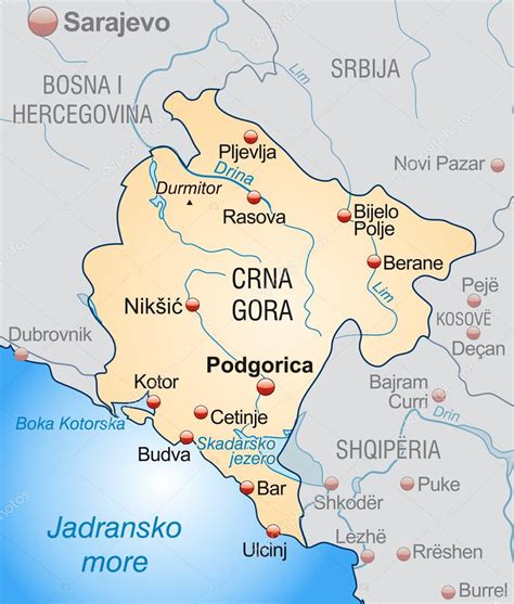 Mapa Czarnogóry z zaznaczoną okolicą Baru