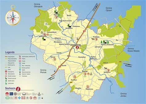 Mapa Gminy Sochocin z zaznaczonymi lokalizacjami jednostek OSP