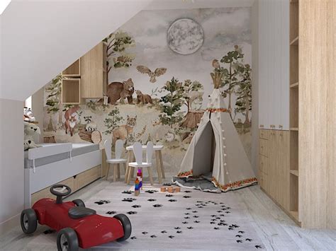 Ilustracja przedstawiająca pokój dziecięcy z fototapetą 3D ze Strażakiem Samem