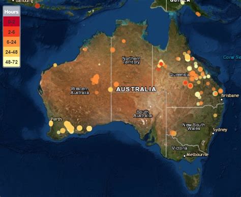 Mapa zasięgu pożarów w Australii 2019-2020 z zaznaczonymi najbardziej dotkniętymi obszarami