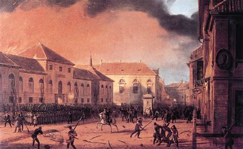 Ilustracja przedstawiająca zdobycie Arsenału przez powstańców w Noc Listopadową.