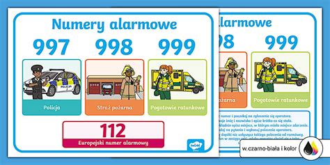 plakat z numerami alarmowymi i instrukcją, jak zgłosić pożar