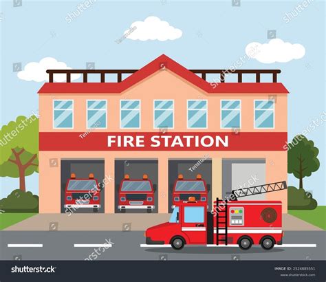 Thematic photo of a fire station with a fire truck