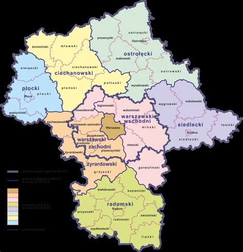 mapa województwa mazowieckiego z zaznaczonymi obszarami ćwiczeń