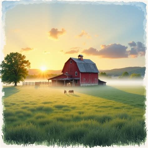 Thematic photo of a large farm or barn at dawn