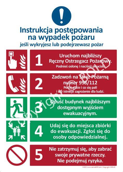 Infografika z numerami alarmowymi i podstawowymi zasadami bezpieczeństwa pożarowego