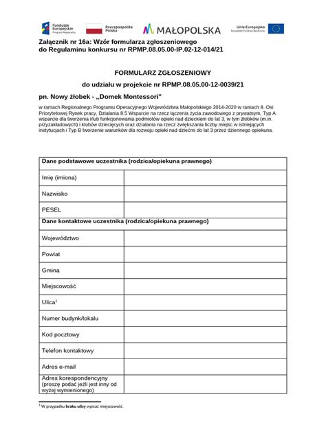 Formularz zgłoszeniowy OSP z polami do uzupełnienia