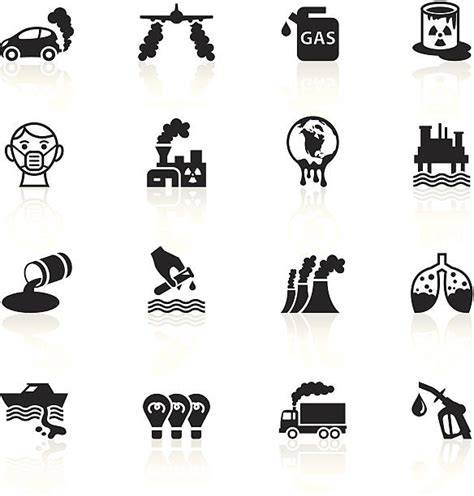 Grafika przedstawiająca symbole zanieczyszczeń powietrza (dym, pyły) i monetę lub symbol pieniężny