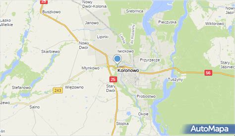 mapa gminy Koronowo z zaznaczeniem miejscowości dotkniętych pożarami