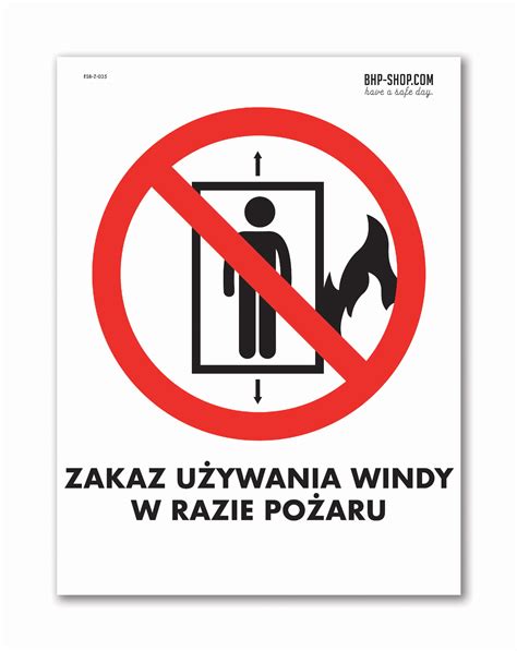Znak zakazu używania windy w razie pożaru