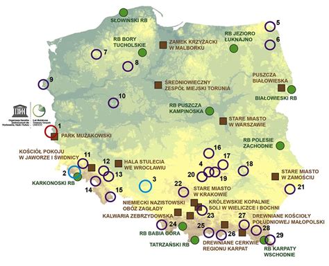 Mapa z zaznaczonymi zabytkowymi obiektami w Mielcu