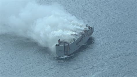 The Fremantle Highway cargo ship on fire in the North Sea