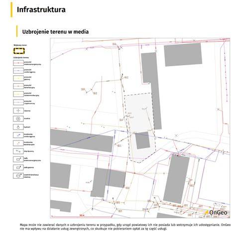 Fragment Raportu o Terenie OnGeo.pl z mapą uzbrojenia terenu