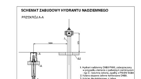 Przekrój hydrantu Hawle z oznaczeniem materiałów
