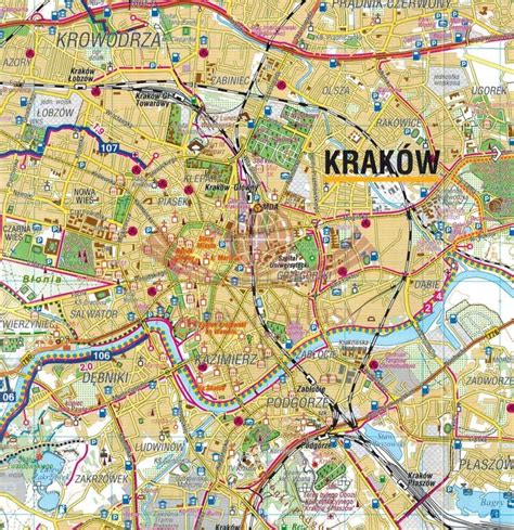 mapa okolic Krakowa z zaznaczonymi obszarami z obiektami eventowymi