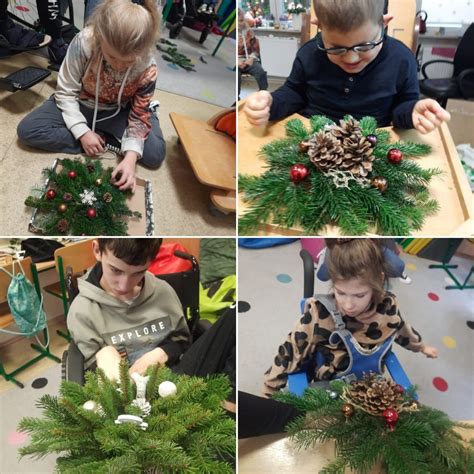 Dzieci tworzące stroiki bożonarodzeniowe