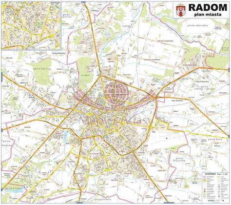 Mapa Radomia z zaznaczoną lokalizacją wysypiska i obszarami odczuwania dymu