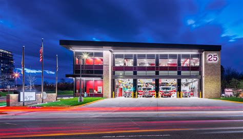 Thematic photo of a modern fire station with a fire truck