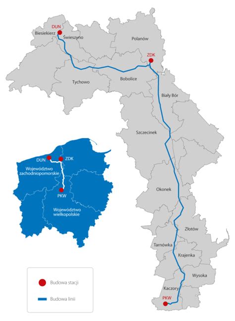 Mapa przebiegu linii elektroenergetycznej 400 kV Dunowo-Żydowo Kierzkowo-Piła Krzewina