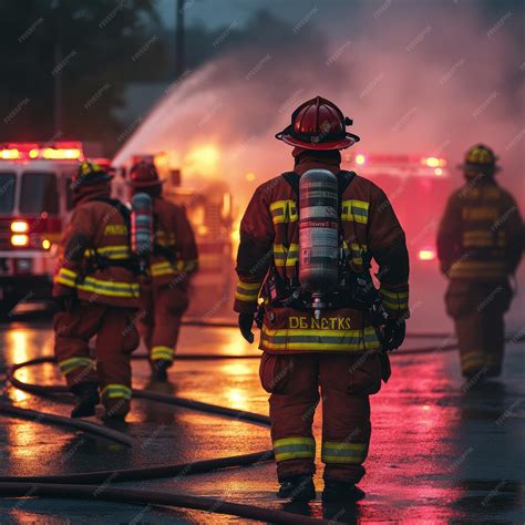 Thematic photo of firefighters at work at night