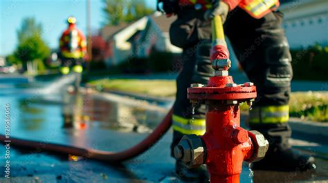 Thematic photo of a fireman connecting a hose to a street hydrant