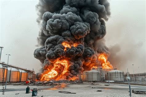 Thematic photo of a large industrial fire at night, showing flames and smoke