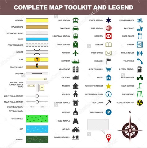 Graphic representation of different utility devices symbols on a map legend