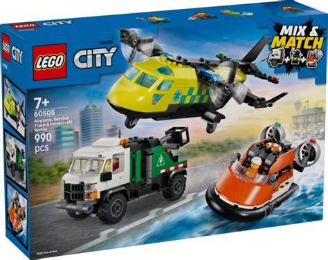 Zestaw LEGO 3 w 1 z samolotem, ciężarówką i poduszkowcem w trybie ratowniczym