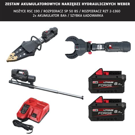 Zestaw nowoczesnych elektrycznych narzędzi hydraulicznych akumulatorowych Holmatro Pentheon (rozpieracz, nożyce, rozpieracz teleskopowy)