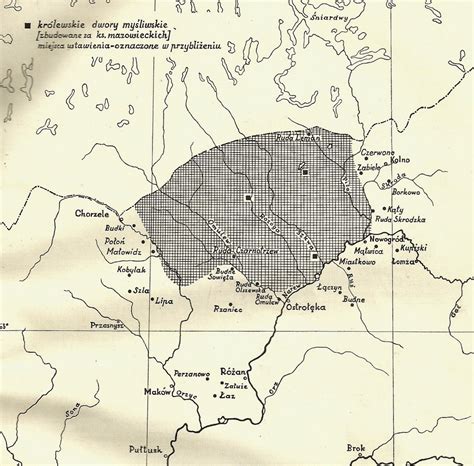 Mapa Kurpiowskiej Puszczy Zielonej na początku XVII w. z zaznaczoną wsią Małowidz
