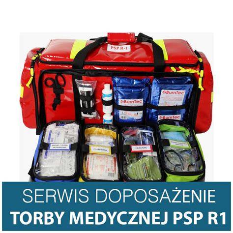 Zestawienie różnych toreb medycznych OSP i PSP z ich wyposażeniem