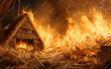 Photo of a burning grain hall