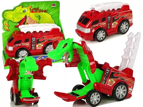 Zabawka Auto Straż Transformacja Smok 2w1 w trybie wozu strażackiego i po transformacji w smoka