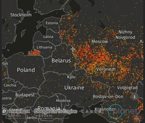 Przykładowa mapa pożarów z zaznaczonymi obszarami