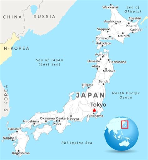 Mapa Japonii z zaznaczonymi prefekturami Ehime, Okayama, Miyazaki i Oita