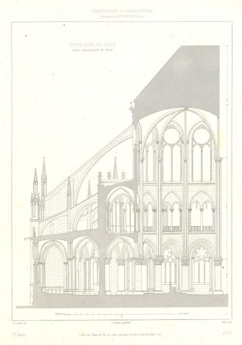 Detailed architectural drawing of Notre Dame Cathedral's roof structure