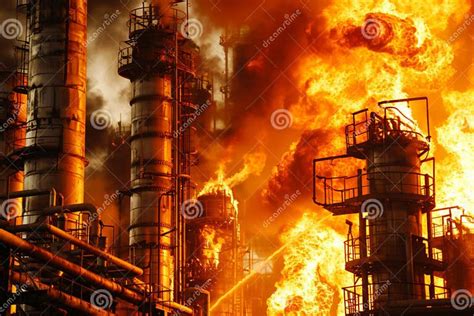 Industrial plant fire with smoke plumes