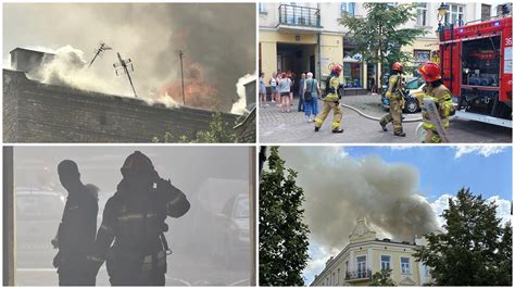 Zastępy straży pożarnej podczas akcji gaśniczej przy ulicy 3 Maja we Wrocławiu