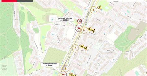 mapa centrum Częstochowy z zaznaczonymi zmianami w organizacji ruchu na Sylwestra
