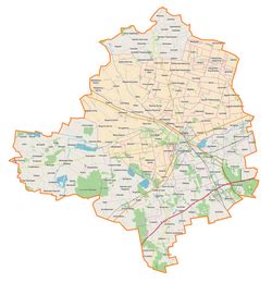 Mapa powiatu łowickiego z zaznaczoną gminą Zduny i Bąkowem Dolnym