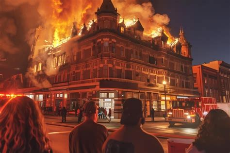 Thematic photo of fire in a building at night