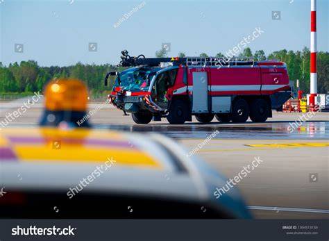 The specialized fire truck FELIX on the runway of Wrocław-Strachowice Airport.