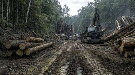 A machine performing timber extraction in a forest.