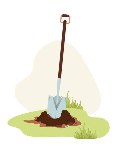 A shovel digging a hole in the ground for planting.