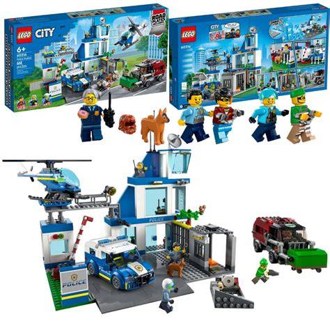 Zestaw LEGO City przedstawiający miasto z policyjnymi i strażackimi elementami