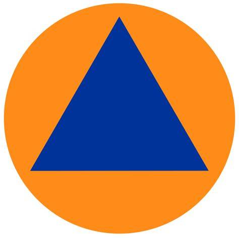 Symbol obrony cywilnej (niebieski trójkąt na pomarańczowym tle)
